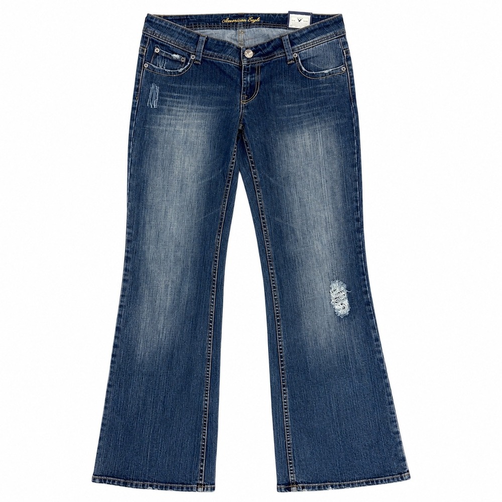 NWT‎ American Eagle Limited Blue Issue Wide Leg Jeans Womens 10 Low Rise Y2K